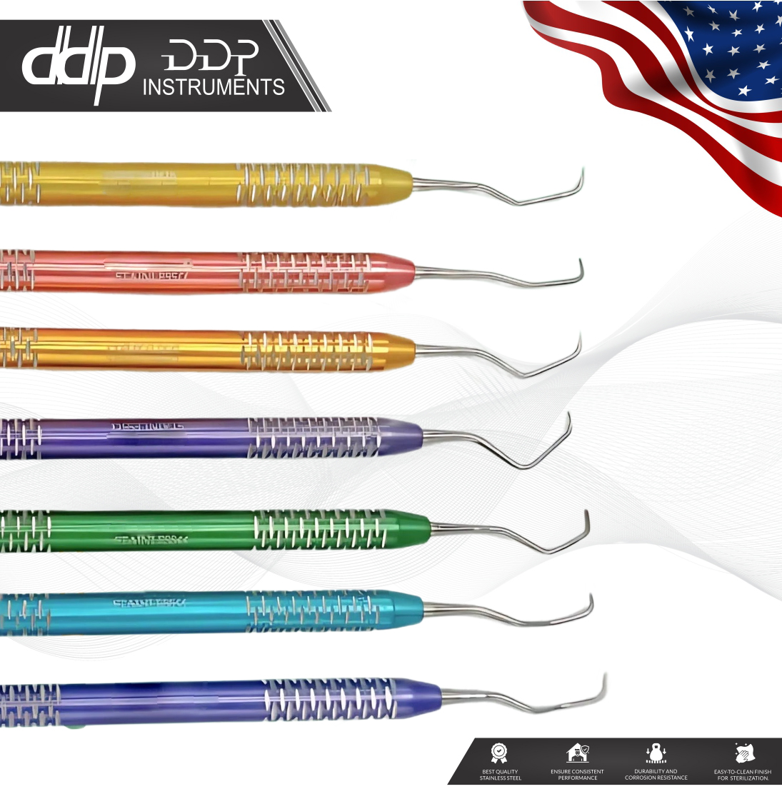 GRACEY CURETTE MULTICOLOR SCALER 7PC HIGH QUALITY PERIODONTAL DENTAL INSTRUMENTS - Image 3