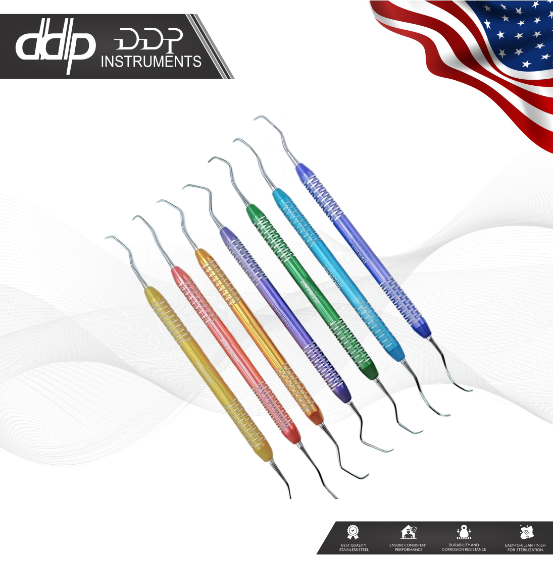 GRACEY CURETTE MULTICOLOR SCALER 7PC HIGH QUALITY PERIODONTAL DENTAL INSTRUMENTS