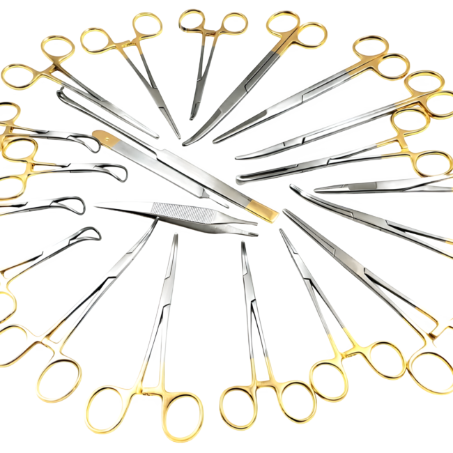 GERMAN 82 PCS GOLD HANDLE GENERAL SURGERY SPAY PACK DENTAL SURGICAL INSTRUMENT KIT