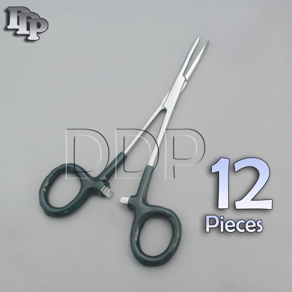 12 Hemostats Kelly Forceps Surgical Instruments, Green Dep Handle 5.50" Straight