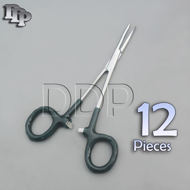 12 Hemostats Kelly Forceps Surgical Instruments, Green Dep Handle 5.50" Straight