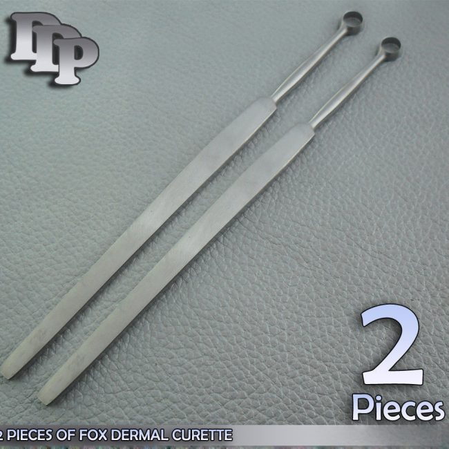 2 Fox Dermal Curette 2mm+4mm Surgical Dermatology Instruments