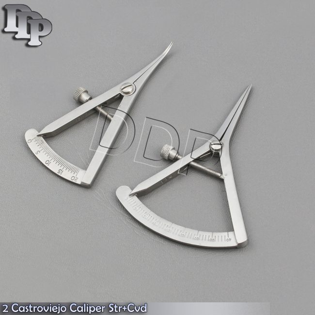 2 O.R GRADE CASTROVIEJO CALIPER 3.5" GRADUATED 0-40MM STRAIGHT + CURVED TIP