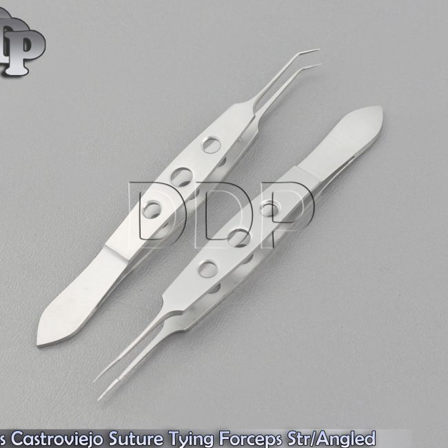 2 PCS CASTROVIEJO SUTURE TYING PLATFORM TISSUE 1X2T FORCEPS STRAIGHT+ANGLED 3.5"