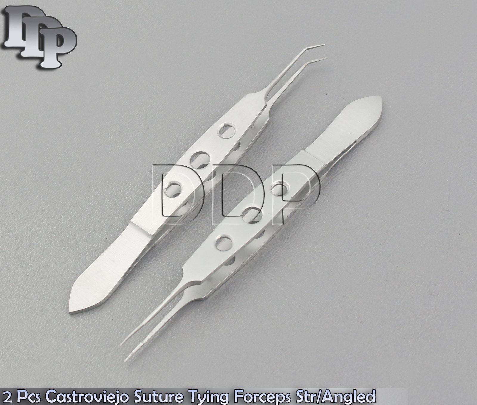 2 PCS CASTROVIEJO SUTURE TYING PLATFORM TISSUE 1X2T FORCEPS STRAIGHT+ANGLED 3.5"