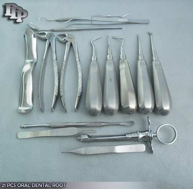 21 PCS ORAL DENTAL ROOT SURGERY EXTRACTING ELEVATORS FORCEPS INSTRUMENTS DN-565