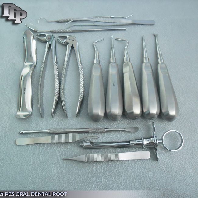 21 PCS ORAL DENTAL ROOT SURGERY EXTRACTING ELEVATORS FORCEPS INSTRUMENTS DN-565
