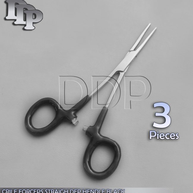 3 Hemostats Crile Forceps Surgical Instruments, Black Dep Handle 5.50" Straight