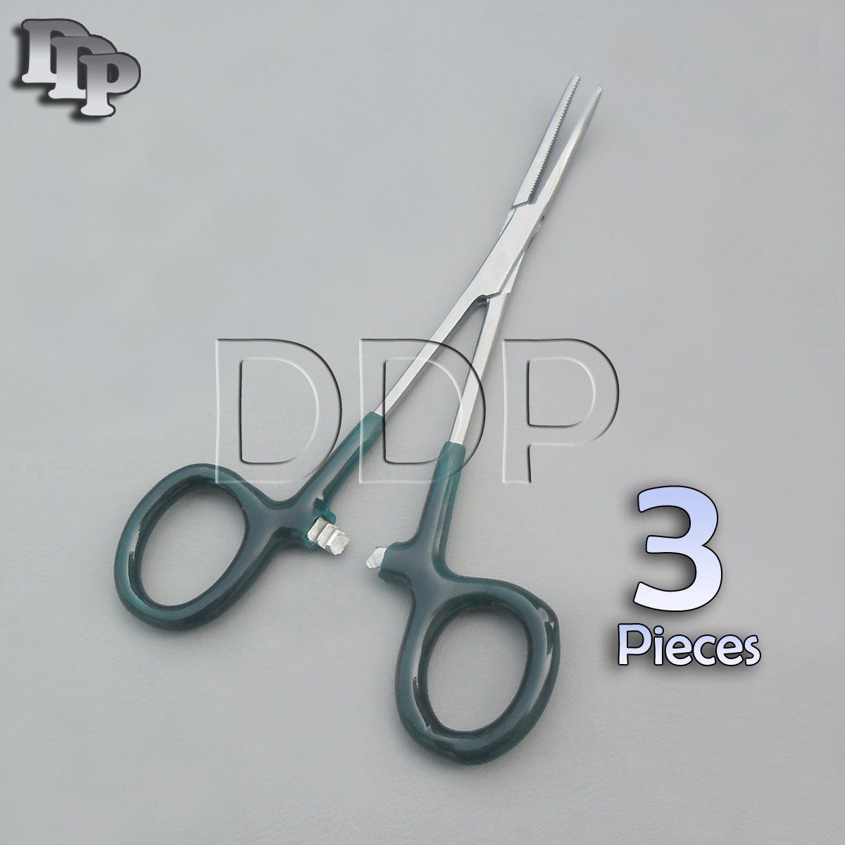 3 Hemostats Crile Forceps Surgical Instruments, Green Dep Handle 6" Curved