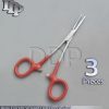 3 Hemostats Kelly Forceps Surgical Instruments, Red Dep Handle 5.50" Straight
