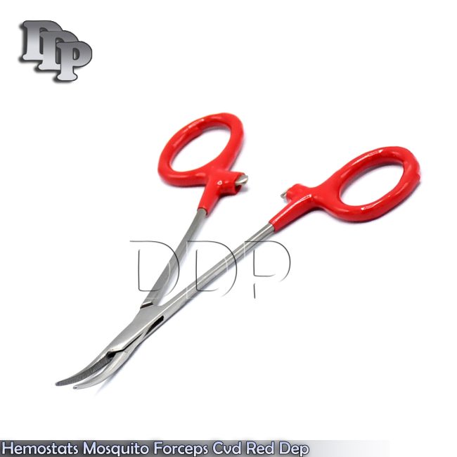 3 Hemostats Mosquito Forceps Surgical Instruments, Red Dep Handle 5" Curved