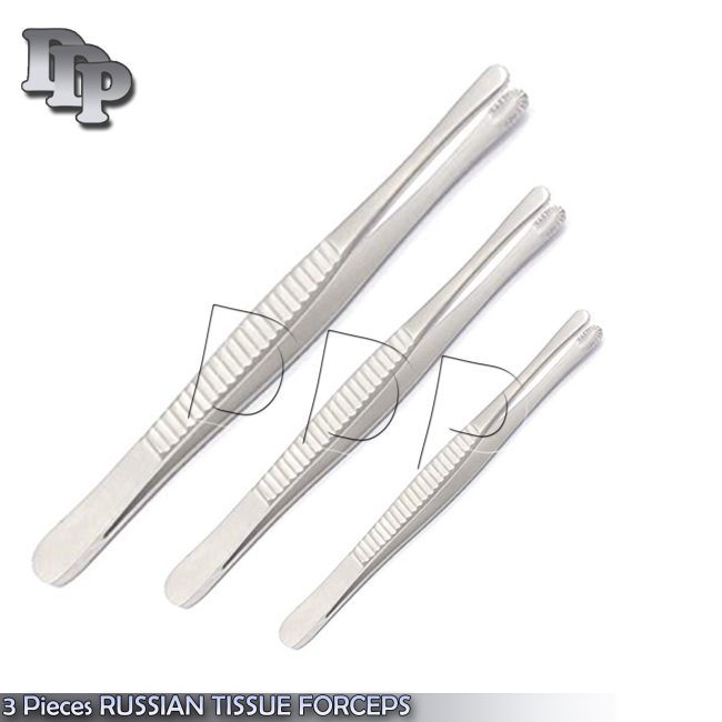 3 Pieces RUSSIAN TISSUE FORCEPS 6"+8"+10" SURGICAL DENTAL INSTRUMENTS
