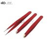 3 Slant & Pointed Tweezers Sets Eyebrow Ingrown Facial & Nose Hair (Red) Color