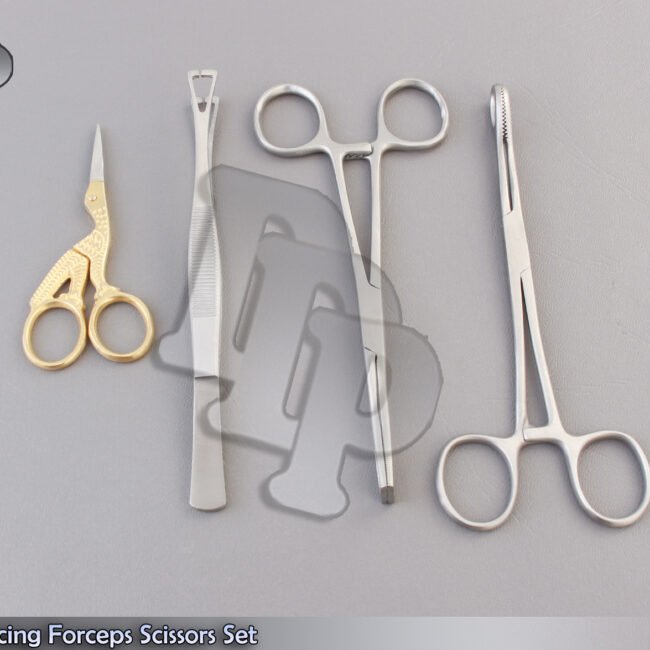 4 Pcs New Body Piercing Forceps Scissors Set SPONGE CLAMP