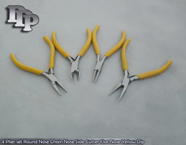 4 Plier set Round Nose Chain Nose Side Cutter Flat Nose Yellow Dip