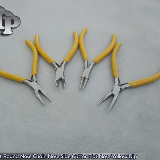 4 Plier set Round Nose Chain Nose Side Cutter Flat Nose Yellow Dip