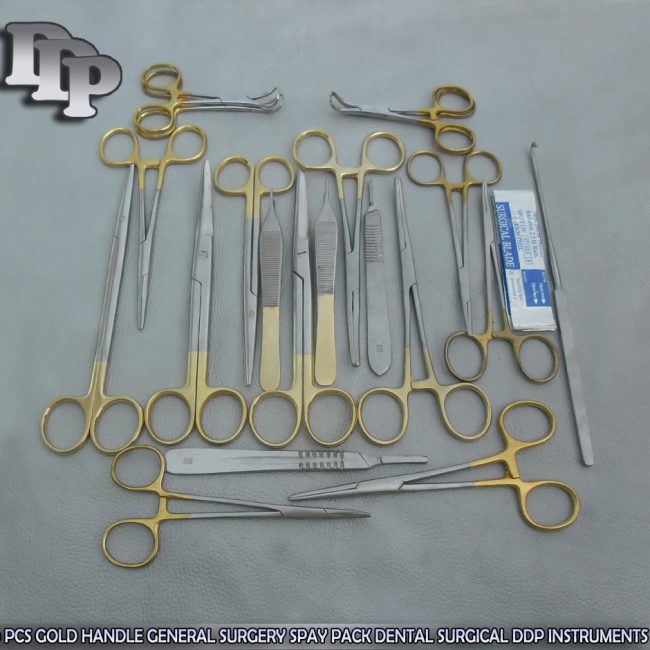 50 PCS GOLD HANDLE GENERAL SURGERY SPAY PACK DENTAL SURGICAL INSTRUMENTS