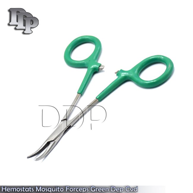 6 Hemostats Mosquito Forceps Surgical Instruments, Green Dep Handle 5" Curved