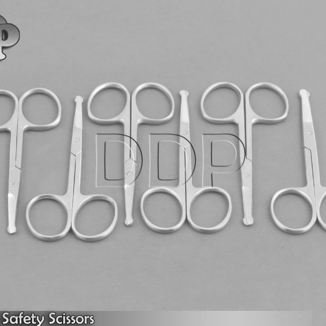 6 PIECES 3.5" SCISSORS - Straight MUSTACHE + NOSE HAIR W/Safety