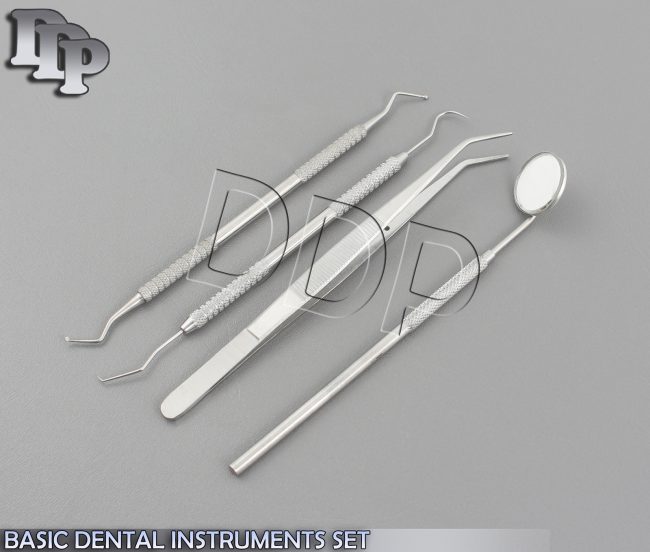 BASIC DENTAL INSTRUMENTS 4 PCS SET STAINLESS STEEL NEW