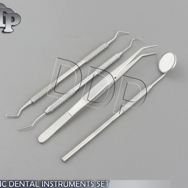 BASIC DENTAL INSTRUMENTS 4 PCS SET STAINLESS STEEL NEW