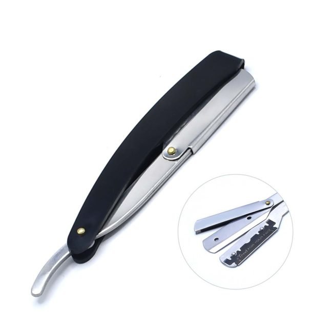Barber Edge Steel Razors Folding Shaving Knife With 5 Blades Black BTS-710