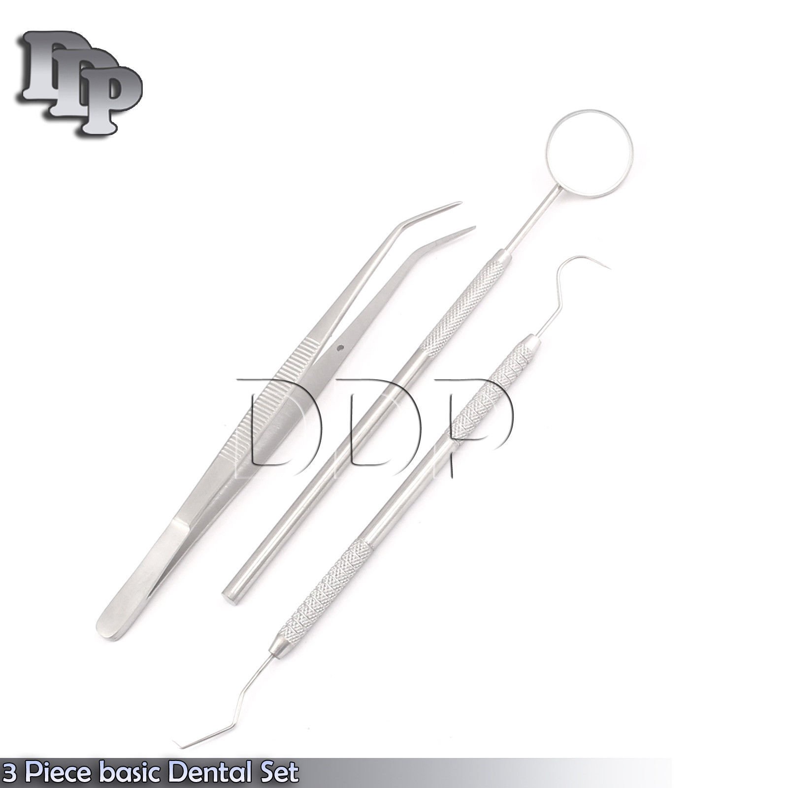 Basic Dental Instruments Set Mouth Mirror Explorer #5 Cotton Plain Plier PR-149