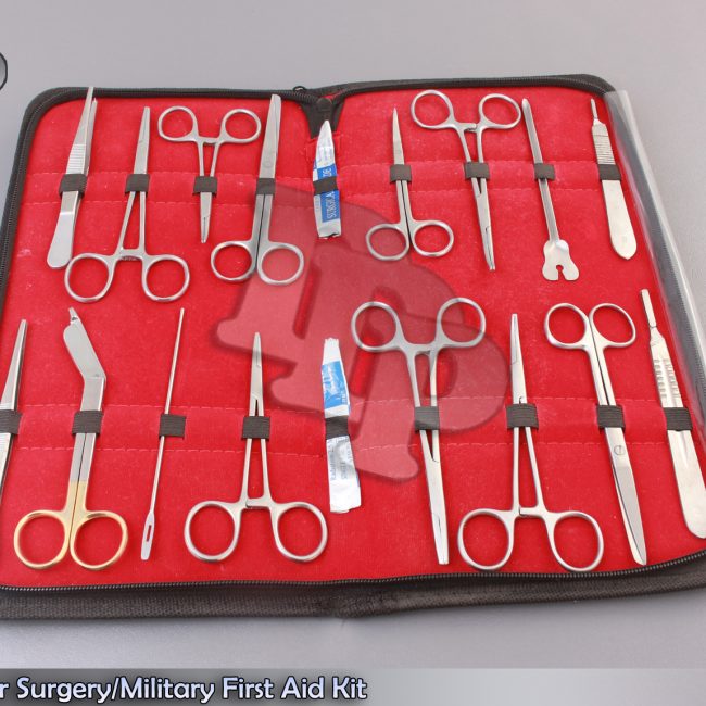 Basic Minor Surgery/Military First Aid Kit of 18 Pieces With Zipper Case