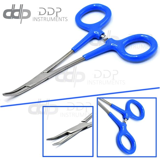 DDP New Self Locking Curved Forceps with Insulated Handles, 5" Blue Surgical Ins