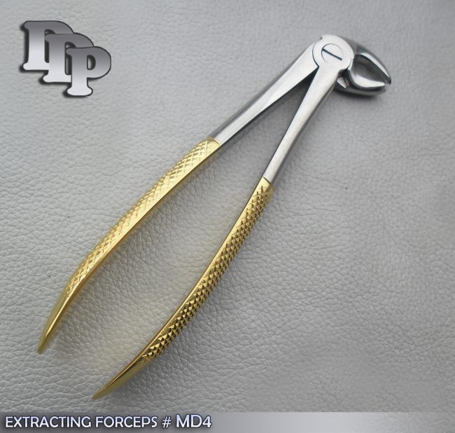 EXTRACTING FORCEPS MD 4 GOLD PLATED DENTAL SURGICAL INSTRUMENTS