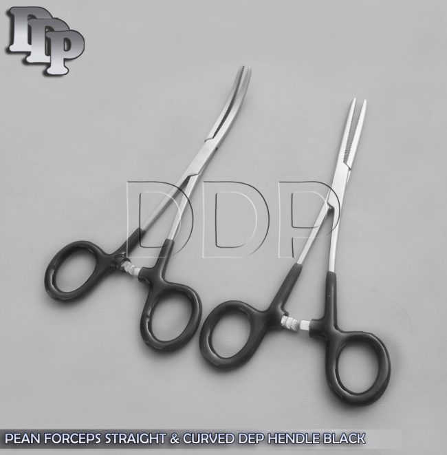 Hemostat Pean Forceps Surgical Instru, Black Dep Handle 7" Straight + Curved