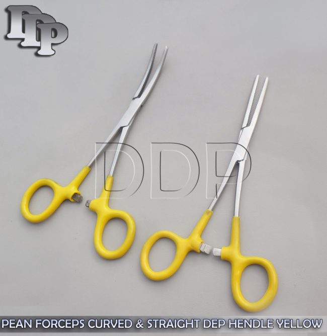 Hemostat Pean Forceps Surgical Yellow Dep Handle 6" Straight + Curved