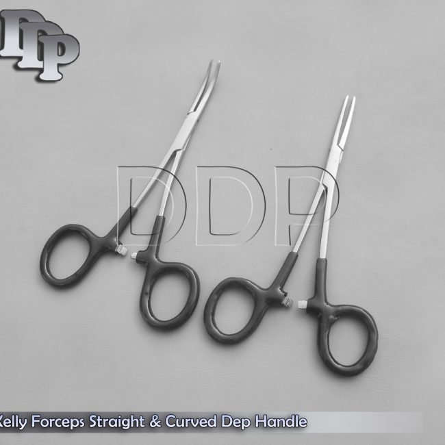 Hemostats Kelly Forceps Surgical Instr, Black Dep Handle 5.50" Straight + Curved