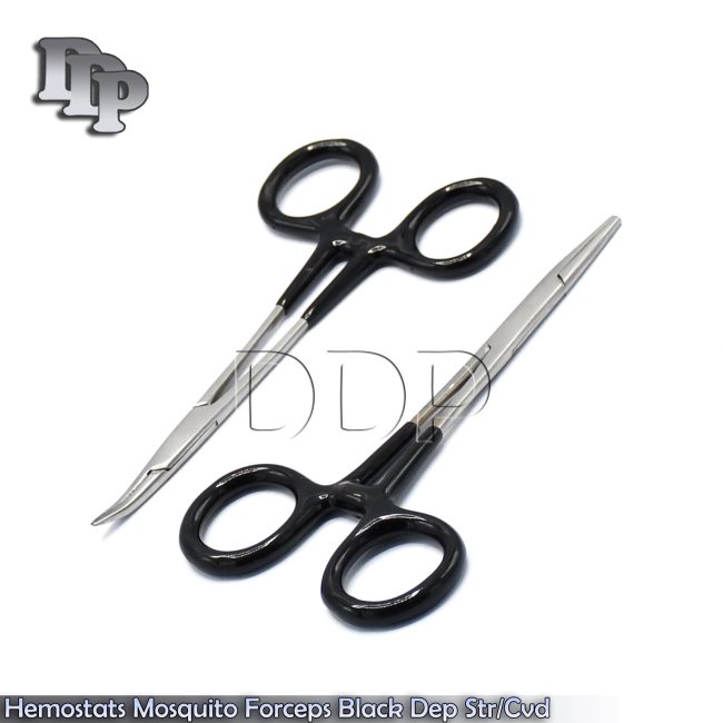 Hemostats Mosquito Forceps Surgical , Black Dep Handle 3.5" Straight + Curved