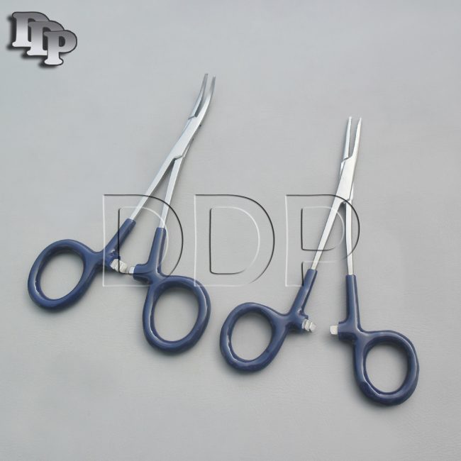 Hemostats Mosquito Forceps Surgical Blue Dep Handle 5" Straight + Curved