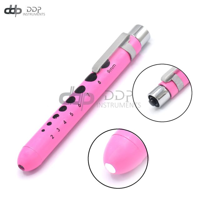 Light Pink Reusable Nurse Penlight Pocket Medical LED with Pupil Gauge PL-025