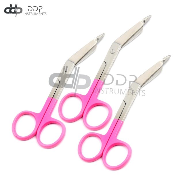 Lot Of 3 Pc Lister Bandage Scissors 4.5" Surgical Medical Instrument Pink Handle