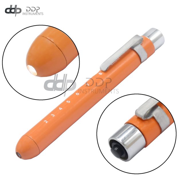 Orange Reusable Nurse Penlight Pocket Medical LED with Pupil Gauge PL-021