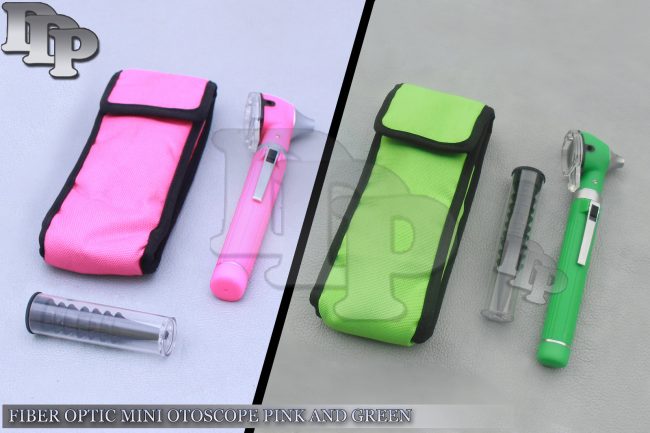 Pro Physician 2.5V Halogen Light FiberOptic Otoscope Diagnost Set Pink & Green