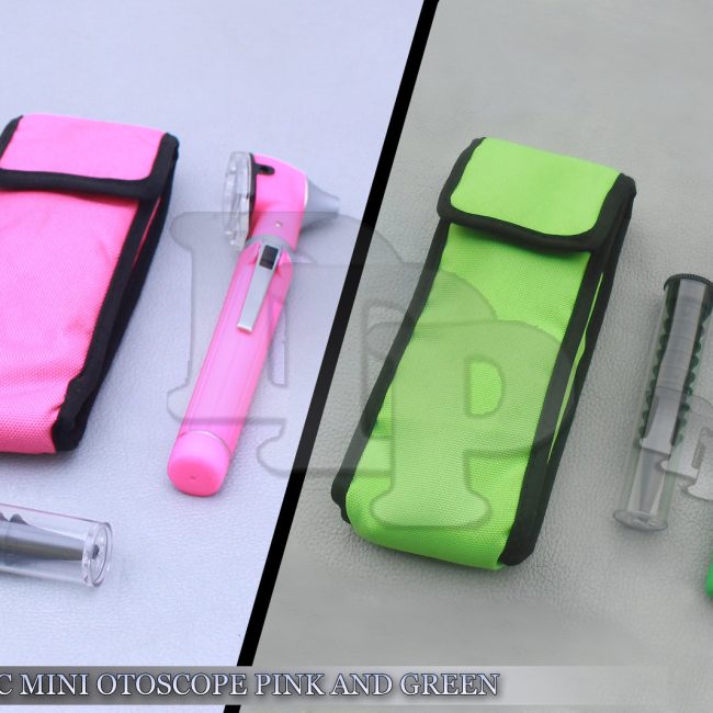 Pro Physician 2.5V Halogen Light FiberOptic Otoscope Diagnost Set Pink & Green