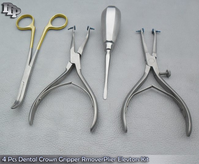 SET OF 4 PCS DENTAL CROWN GRIPPER REMOVER PLIERS ELEVATORS KIT INSTRUMENT DN-500