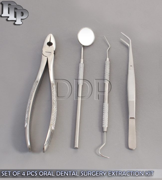 SET OF 4 PCS ORAL DENTAL SURGERY EXTRACTION KIT WITH EXTRACTING FORCEPS #MD1