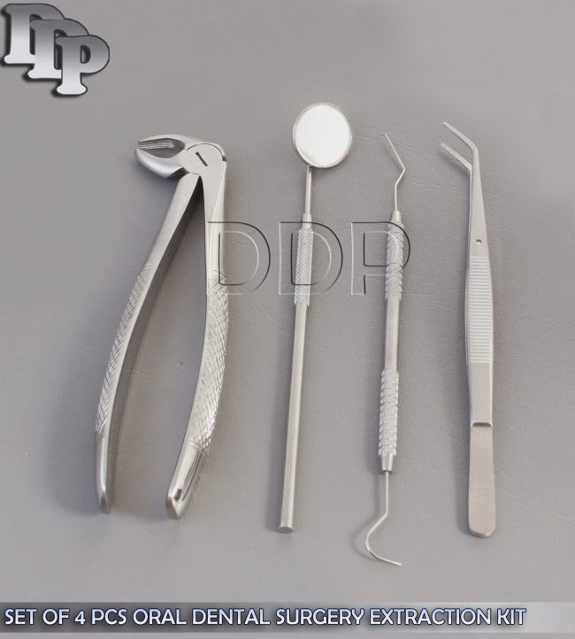 SET OF 4 PCS ORAL DENTAL SURGERY EXTRACTION KIT WITH EXTRACTING FORCEPS #MD3