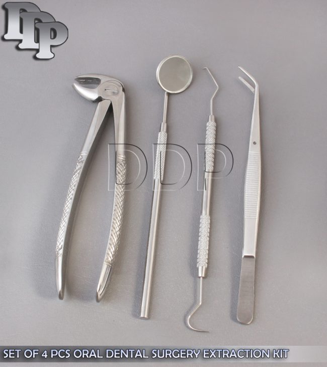 SET OF 4 PCS ORAL DENTAL SURGERY EXTRACTION KIT WITH EXTRACTING FORCEPS #MD4