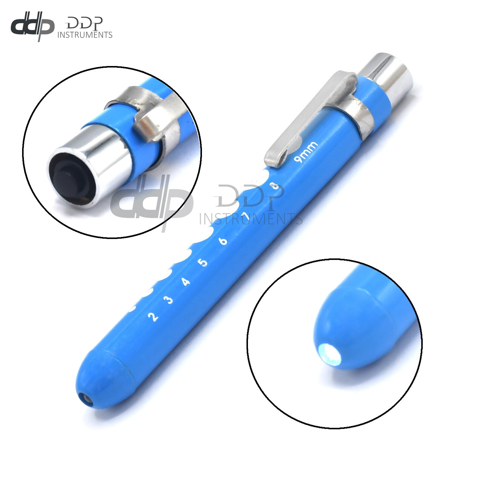 Sky-Blue Reusable Nurse Penlight Pocket Medical LED with Pupil Gauge PL-08