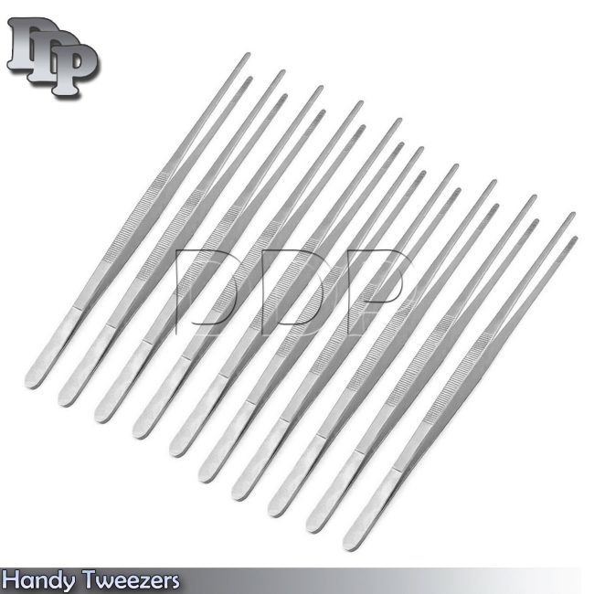 10 HANDY 12'' INCH LONG STAINLESS TWEEZERS NEW BRAND