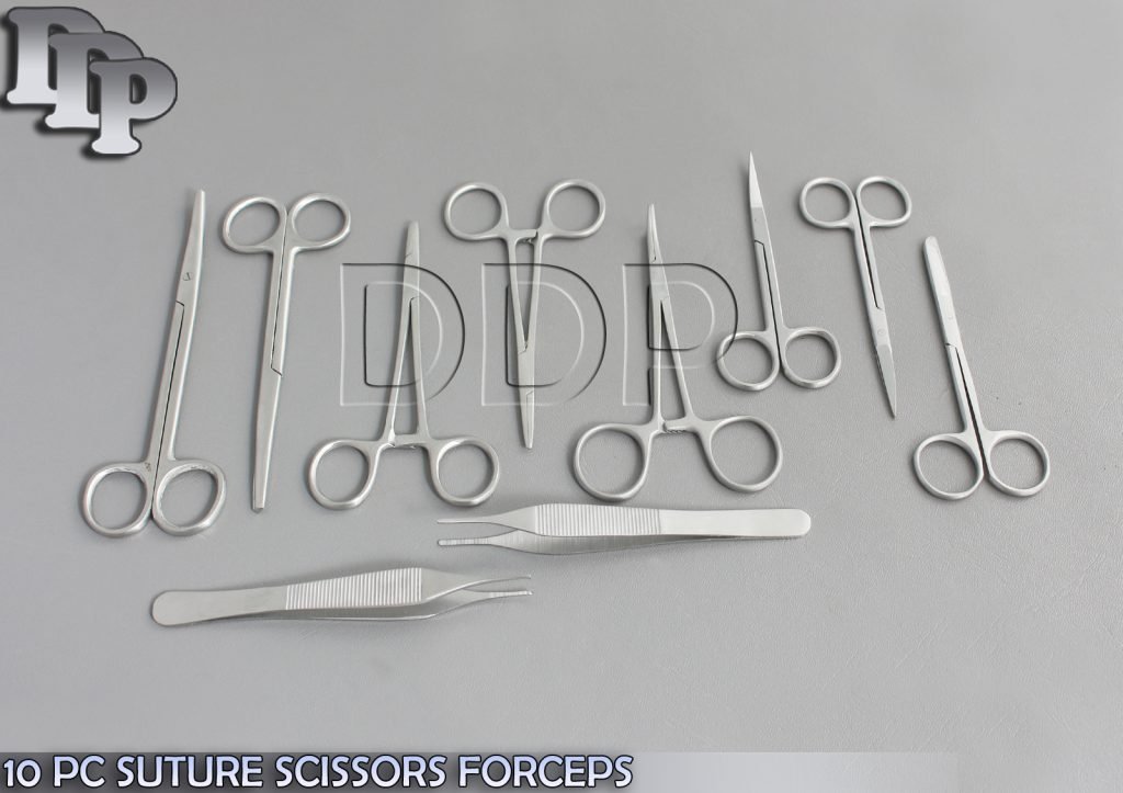 10 PC SUTURE SCISSORS FORCEPS HEMOSTATS NEEDLE HOLDERS