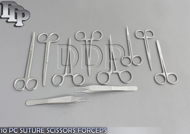 10 PC SUTURE SCISSORS FORCEPS HEMOSTATS NEEDLE HOLDERS