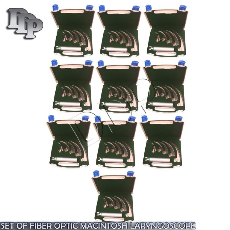 10 SET OF 5 FIBER OPTIC MACINTOSH LARYNGOSCOPE BLADES+ MEDIUM HANDLE SET