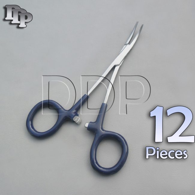 12 Hemostats Mosquito Forceps Surgical Instruments, Blue Dep Handle 5" Curved